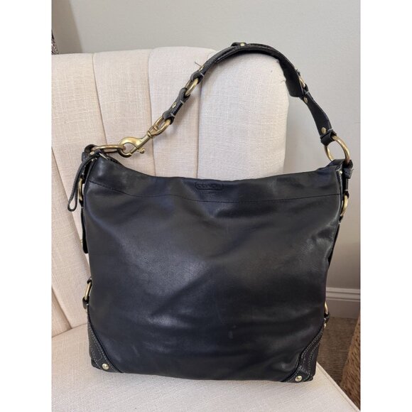 VTG Coach Black Leather Hobo Bag Gold Buckle 10616 Clean & Conditioned - Picture 1 of 16